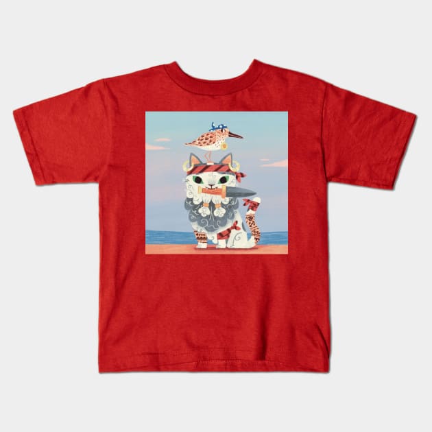 Pirate Cat Kids T-Shirt by ndasgeliyeng